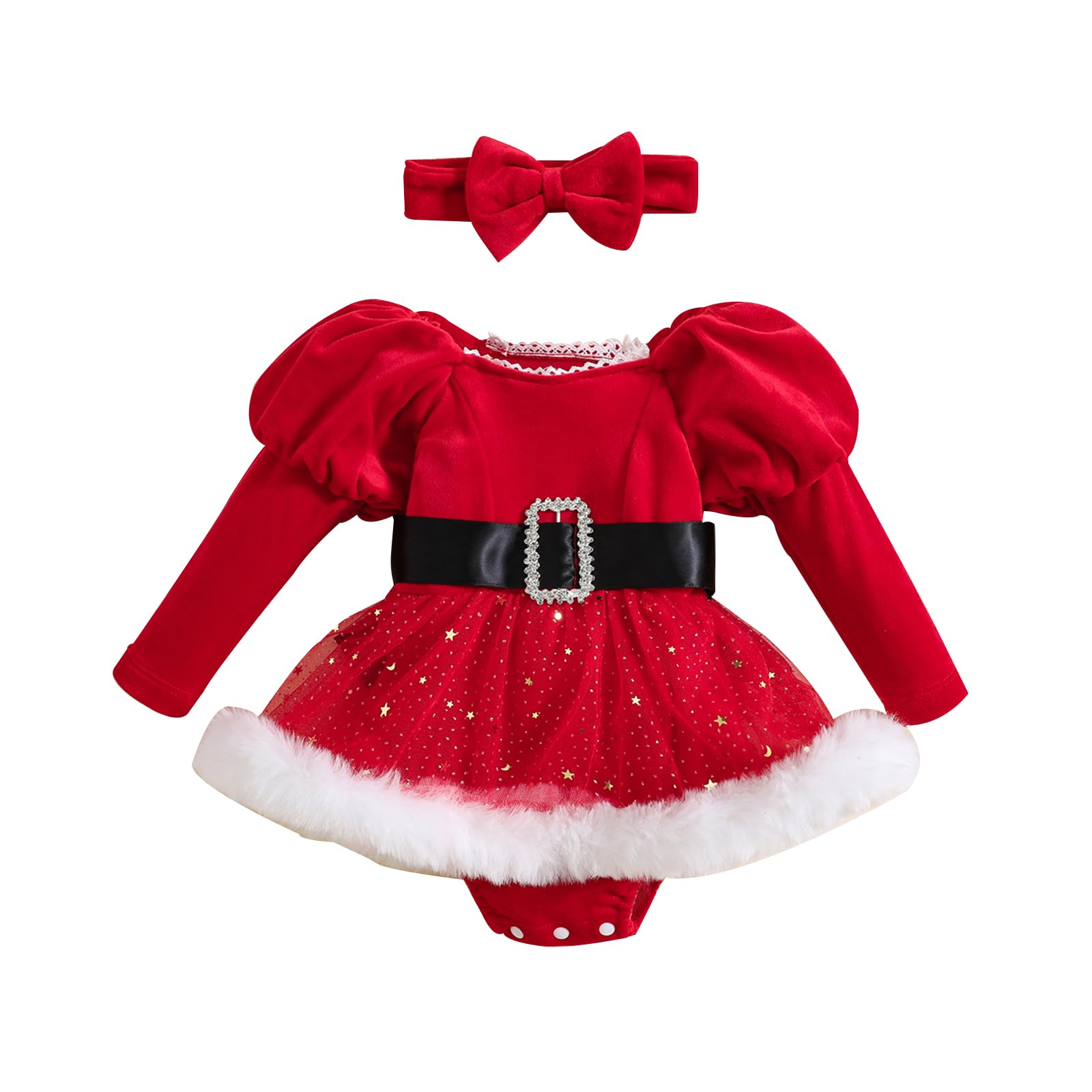 Geagodelia Baby Mädchen Weihnachten Body Kleid Outfit Weihnachtskleid Weihnachtsoutfit Prinzessin Langarm Babykleidung Neugeborene Weiche Kleidung My First Christmas F - Rot 6-12 Monate Angebot bei HelloDeals