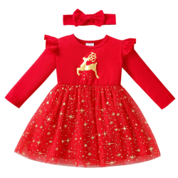 Geagodelia Baby Mädchen Weihnachten Kleid Outfit Prinzessin Weihnachtskleid Weihnachtsoutfit Langarm Babykleidung Neugeborene Weiche Kleidung My First Christmas 3-6 Monate Rot 22 - Elch Angebot bei HelloDeals