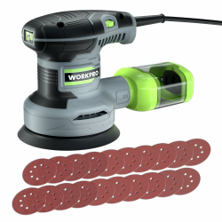 WORKPRO Exzenterschleifer 125mm, 300W Schleifmaschine 7000-13000 OPM, Multischleifer mit Absaugung und Staubbehälter, Schleifgerät inkl. 20 Stück Schleifpapier Angebot bei HelloDeals