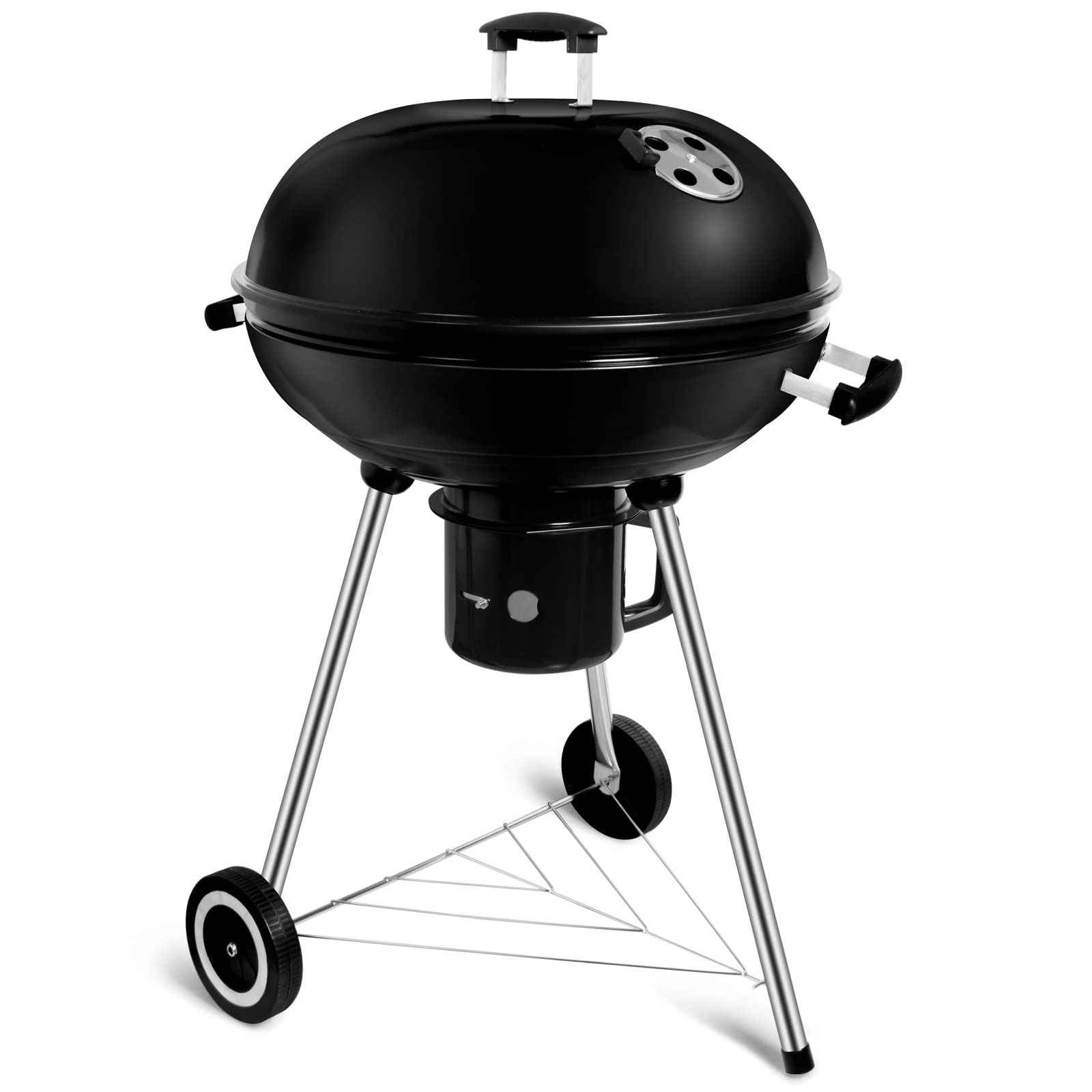 Holzkohle-Kugelgrill mit Deckel, Rundgrill Durchmesser 57 cm, Holzkohlegrillwagen mit Rädern, BBQ Grill schwarze Emaille Angebot bei HelloDeals