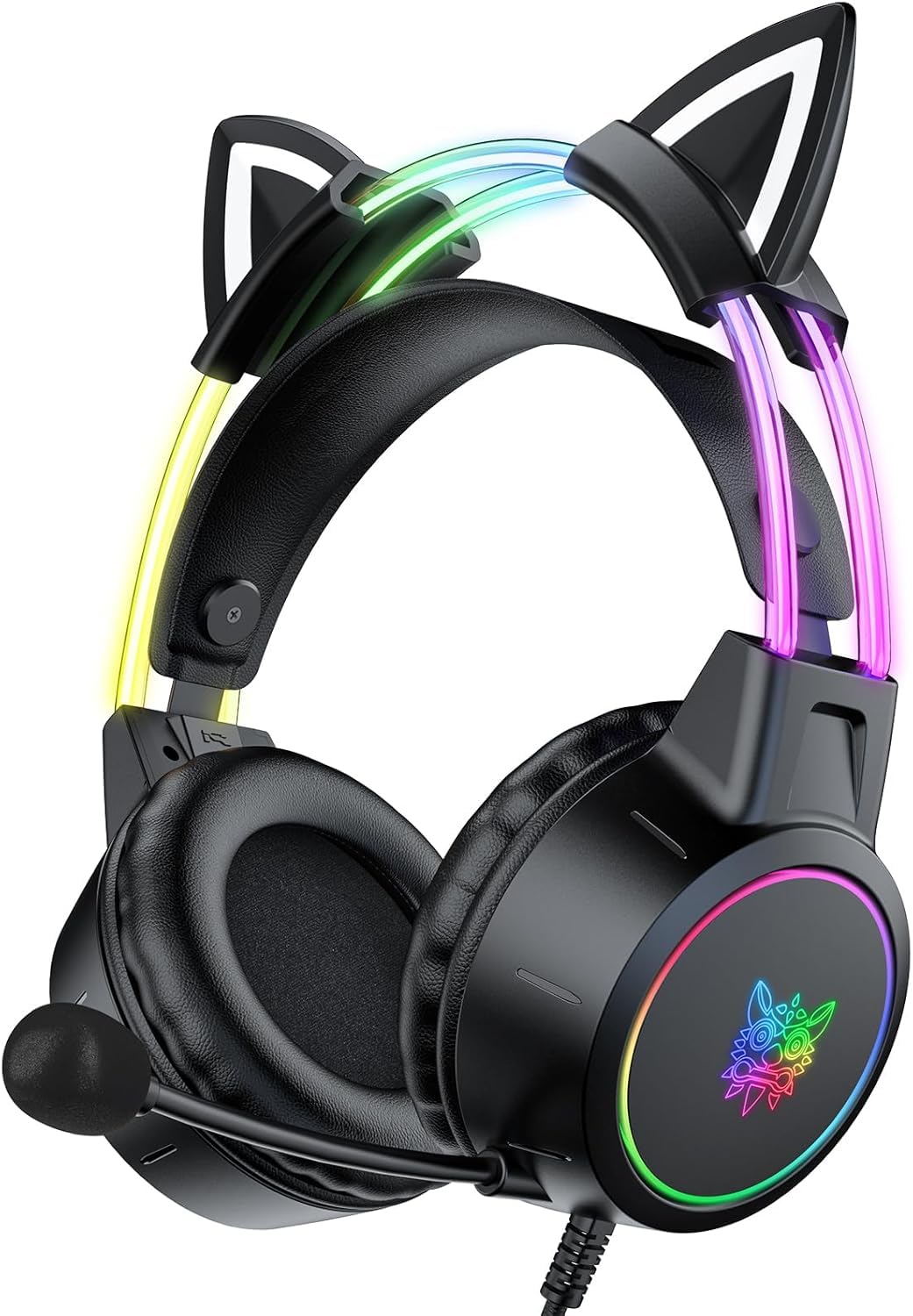 Katzenohr Gaming Kopfhörer mit abnehmbaren Ohren, RGB, 7.1 Surround Sound – Over-Ear-Kopfhörer mit Mikrofon, Leicht & Komfortabel für Kinder/Erwachsene, kompatibel mit PC, PS4/PS5, Xbox One Series Schwarze Katzenohren Angebot bei HelloDeals