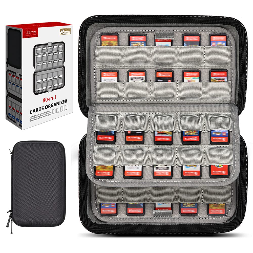 sisma 80 Switch Spiele Aufbewahrung Tasche Schutzhülle Game Case Kompatibel mit Nintendo Switch Spiele und SD Karten, Game Card Box Organizer Hülle Schwarz Angebot bei HelloDeals