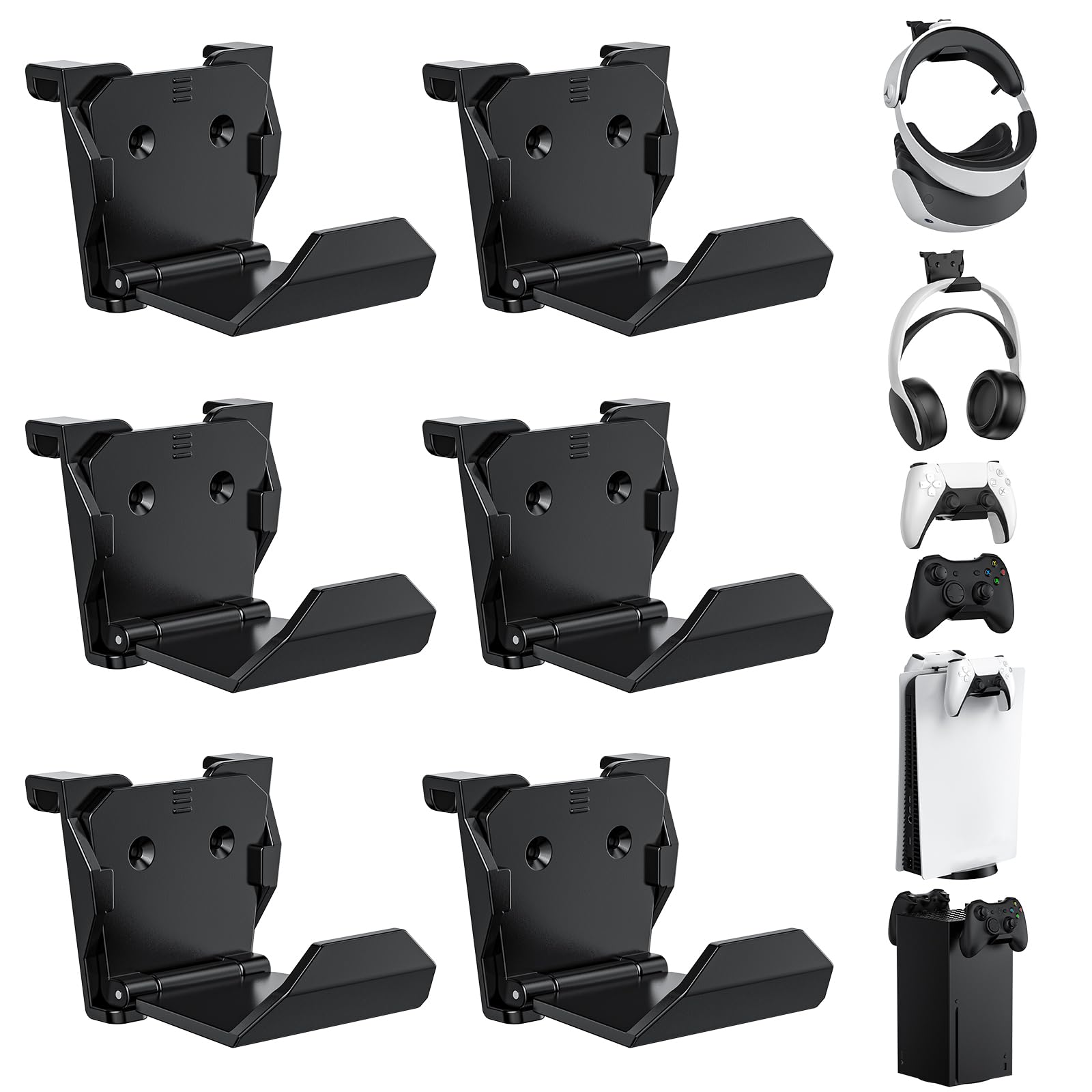 KUNSLUCK 6 Stück Wandhalterung für PS5, Xbox, Switch Controller & Headset - Kleber/Schrauben Installation (Schwarz) 6 Stück Schwarz Schwarz Angebot bei HelloDeals