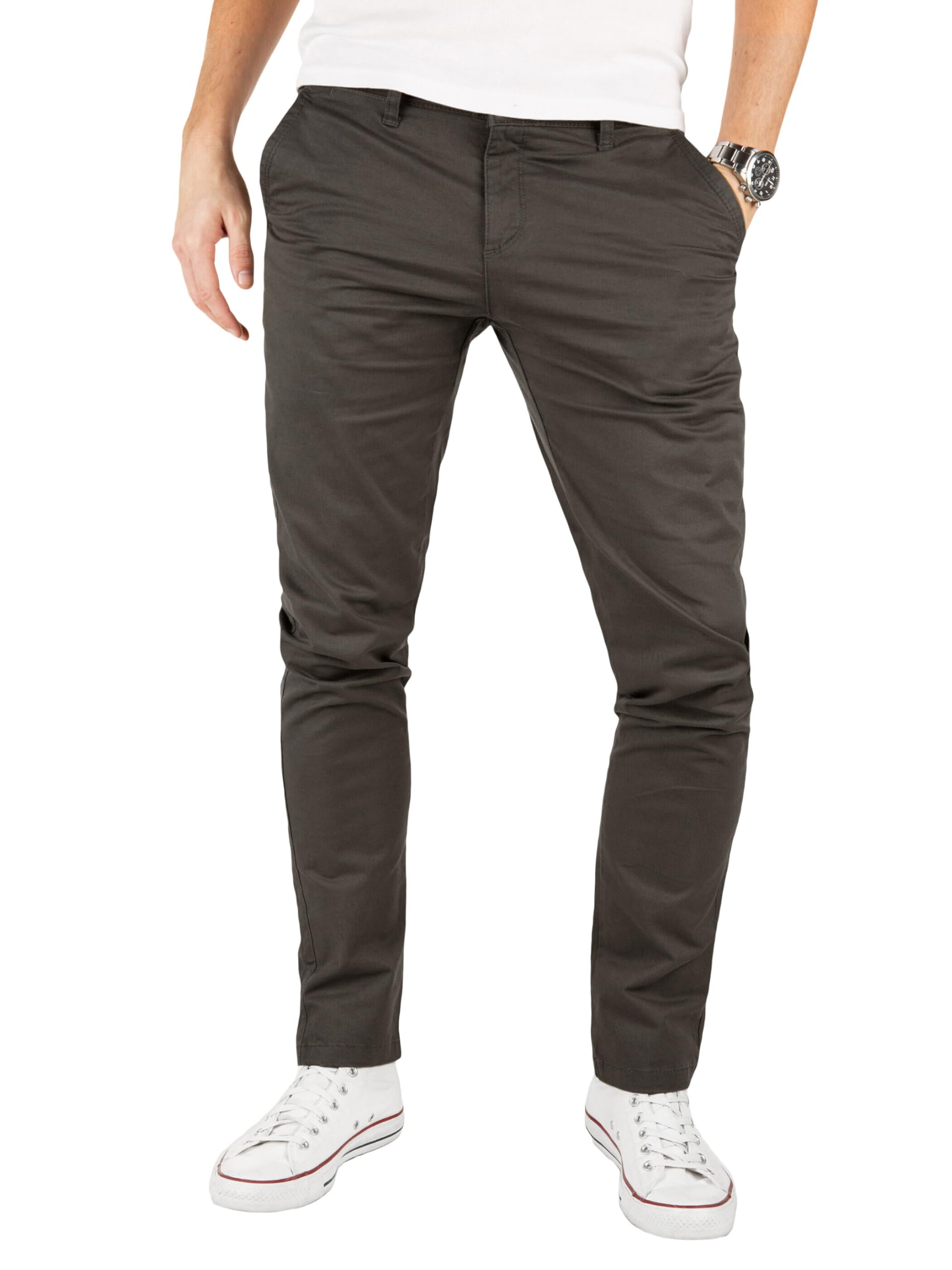 Yazubi Herren Chino Hose - Modell Kyle Slim Fit - Chinohose mit Stretchanteil 34W / 32L Grau (Iron Gate 193910) Angebot bei HelloDeals