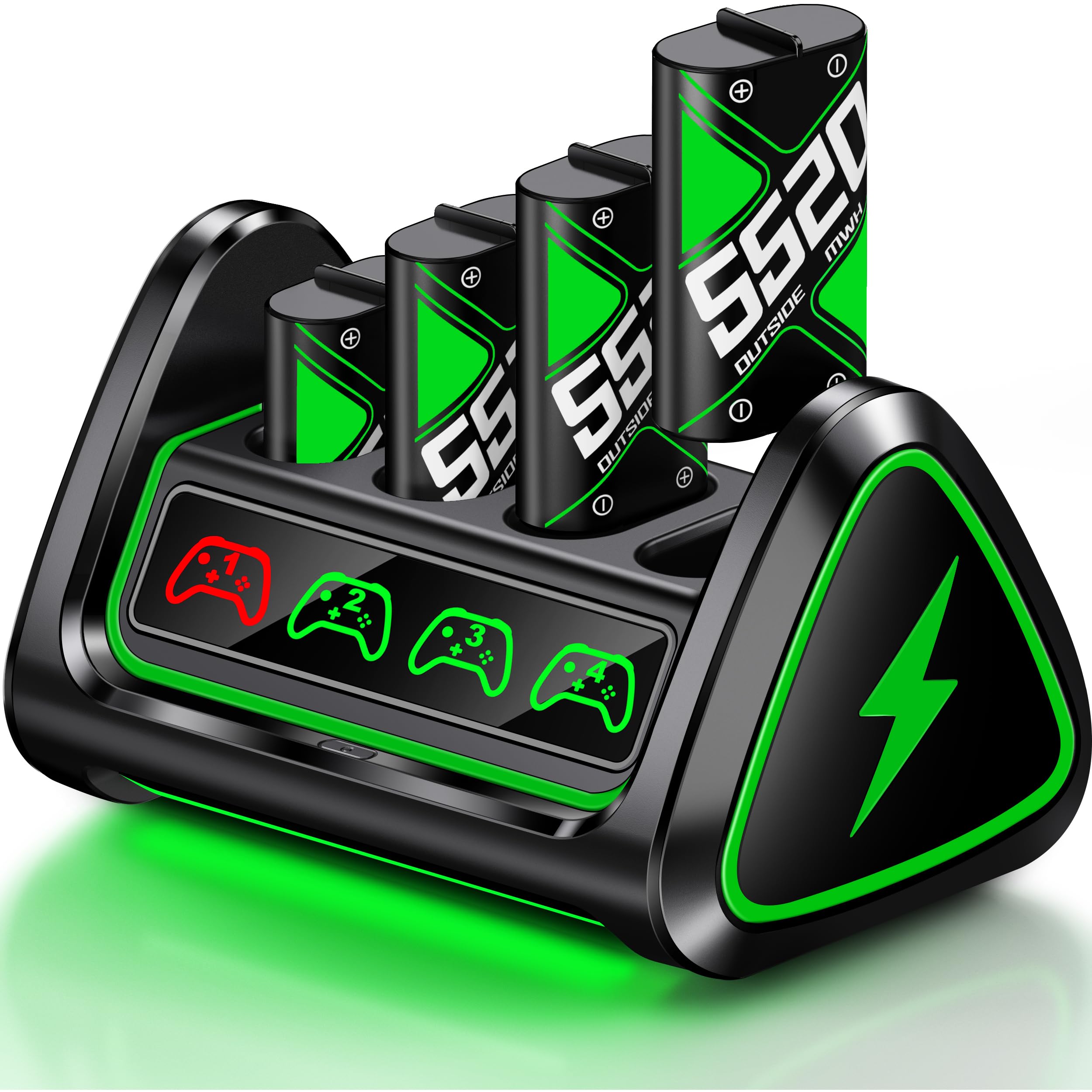 Controller Akku für Xbox mit 4 X 5220 mWh Akkupack Wiederaufladbar für Xbox One/Xbox Series X/S, Akku für Xbox One Controller-Ladestation mit Touch Schalter und USB Ladeanschluss, Akkupack für Xbox 4x5520mWh Angebot bei HelloDeals