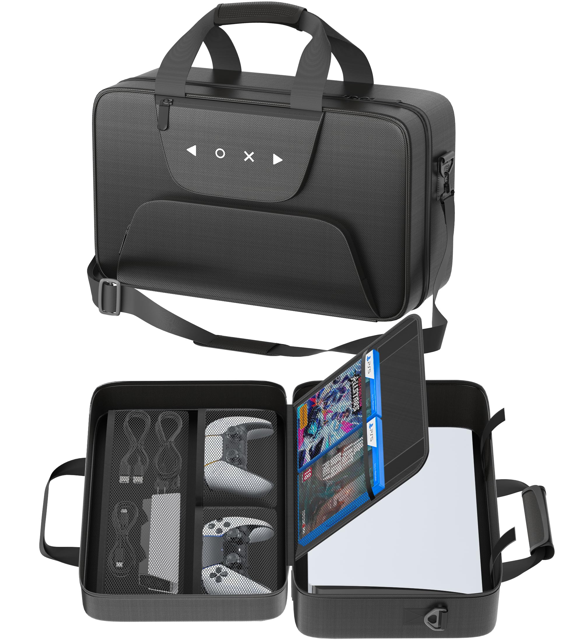 PS5 Tasche für PS5/Slim/Pro Disc & Digital, große Kapazität PS5 Tragetasche mit abnehmbarem Schultergurt, schützende PS5 Rucksack für PS5 Konsole, Controller, PS Portal, PS5 Zubehör, Schwarz Angebot bei HelloDeals