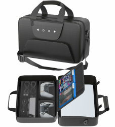 PS5 Tasche für PS5/Slim/Pro Disc & Digital, große Kapazität PS5 Tragetasche mit abnehmbarem Schultergurt, schützende PS5 Rucksack für PS5 Konsole, Controller, PS Portal, PS5 Zubehör, Schwarz Angebot bei HelloDeals