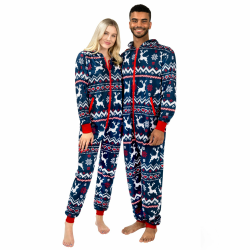 Giggling Getup Grün Grau Erwachsene Männer Weihnachtspyjama mit Kapuze, lockeres nordisches Druckmuster Weihnachtspyjama für Urlaubspyjamas Jumpsuits L Blau Angebot bei HelloDeals