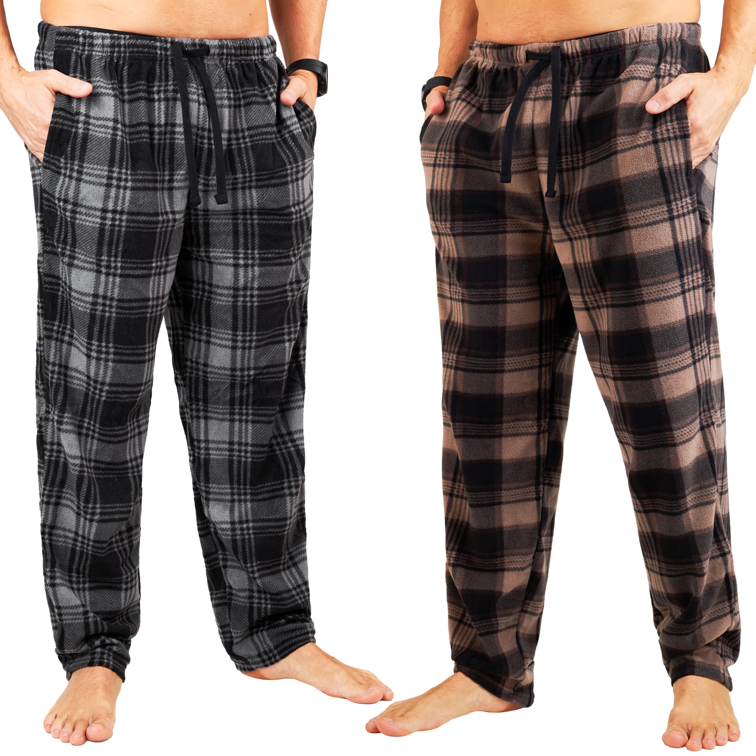Get Trend Schlafanzughose Herren Lang 2er Pack, M-3XL, Karierte Pyjamahose, Weich & Bequem Geschenke für Männer & Teens L Schwarz/Beige 2 Angebot bei HelloDeals