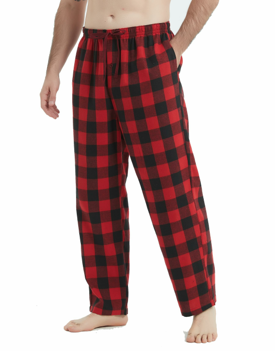 Herren Pyjamahose Flanell Baumwolle kariert Schlaf & Lounge Hose, PJ Hose mit Taschen und Knopfleiste M Rotes kariert Angebot bei HelloDeals