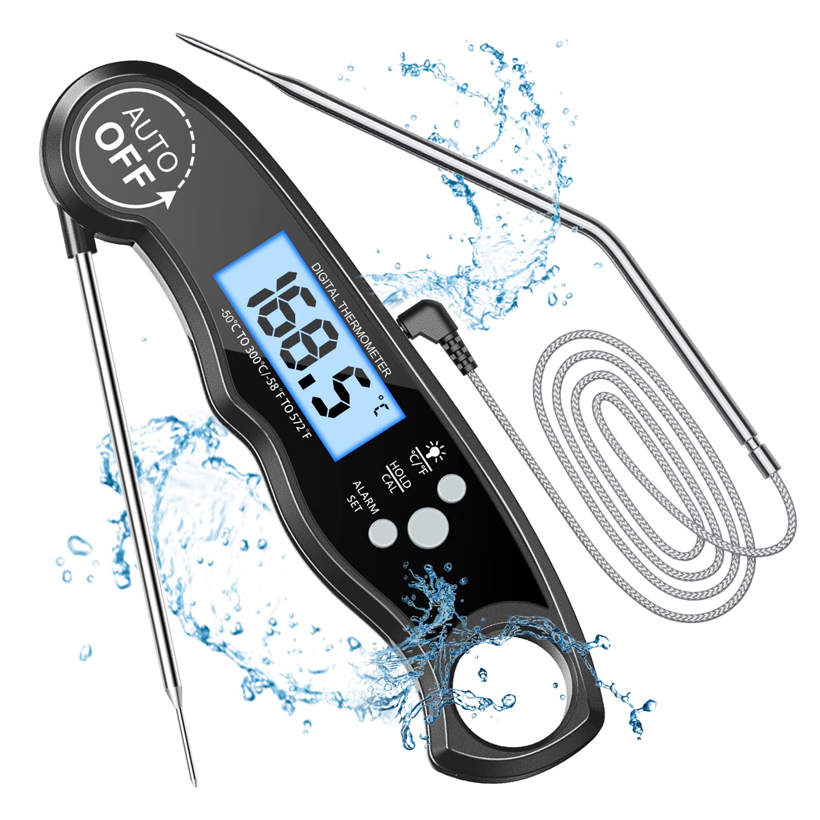 Fleischthermometer Digital, Sofort Ablesbares Bratenthermometer Grillthermometer, Externe Sonde mit 2 Lange Sonde & Magnet, Alarmfunktion, Thermometer Laborthermometer für Küche, BBQ, Ofen Angebot bei HelloDeals