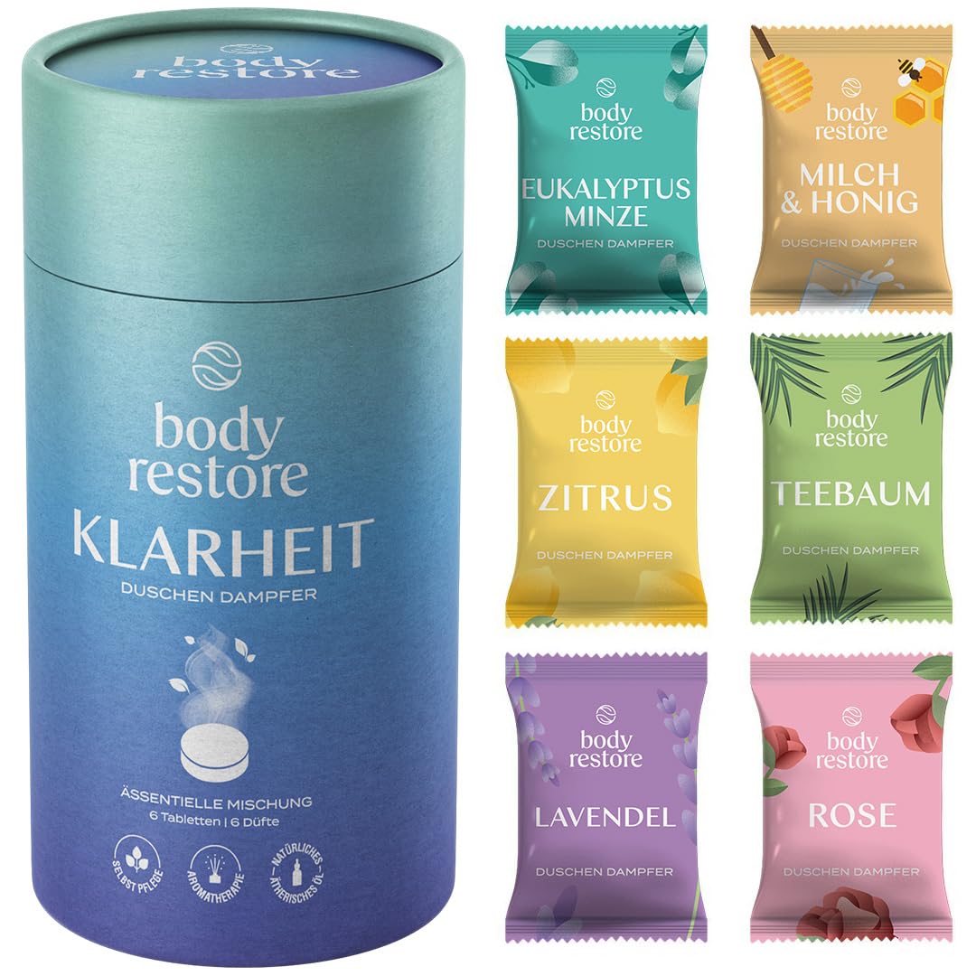 Body Restore Duschdampfer Aromatherapie 6er-Pack – Adventskalender Füllung, Adventskalender Frauen, kleine Geschenke, Kleinigkeiten für die Adventszeit, Beauty-Geschenke für Männer – Variety Clarity Angebot bei HelloDeals