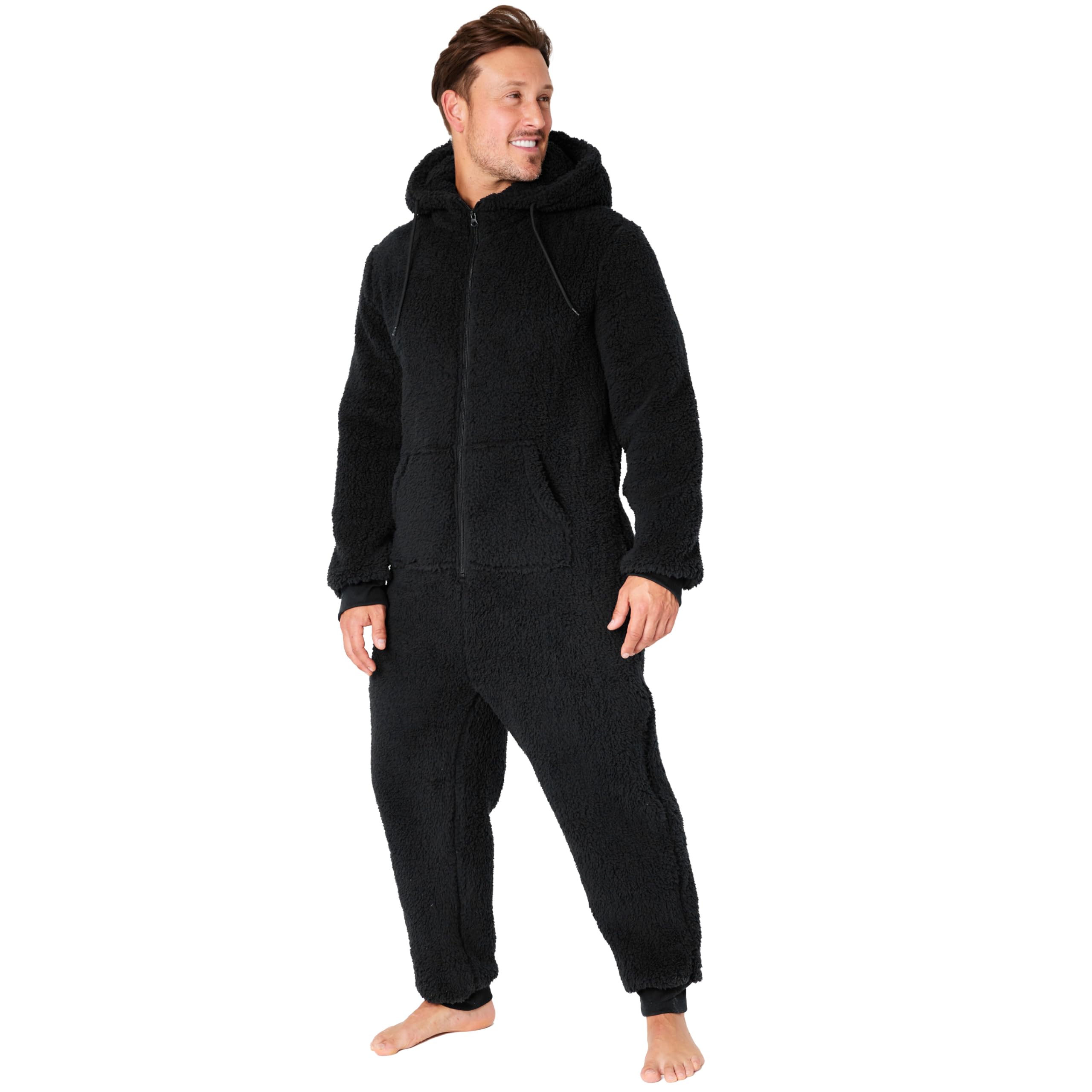 CityComfort Schlafoveralls für Herren und Teenager, Fleece Onesie Jumpsuit Herren Warm Kuschelig Schlafanzug Herren Lang M-3XL - Geschenke für Männer XL Schwarz Angebot bei HelloDeals