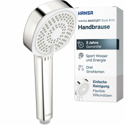 HANSA BASICJET Style Duschkopf mit 3 Strahlarten I Handbrause Dusche | Anti-Kalk Funktion I Brausekopf 96 mm Durchmesser | Standard G1/2 Anschluss | Chrom Angebot bei HelloDeals