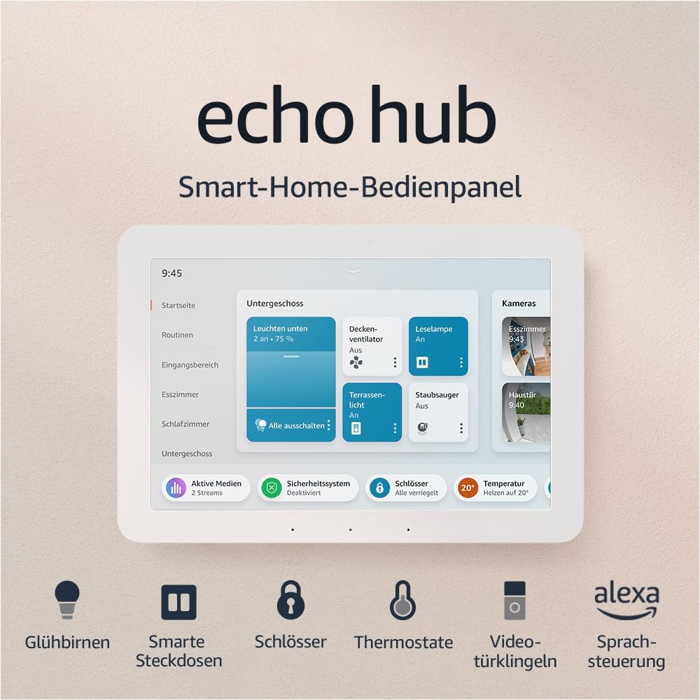 Zertifiziert und generalüberholt Echo Hub | Smart-Home-Bedienpanel (8 Zoll) mit Alexa | Kompatibel mit Tausenden Geräten Angebot bei HelloDeals