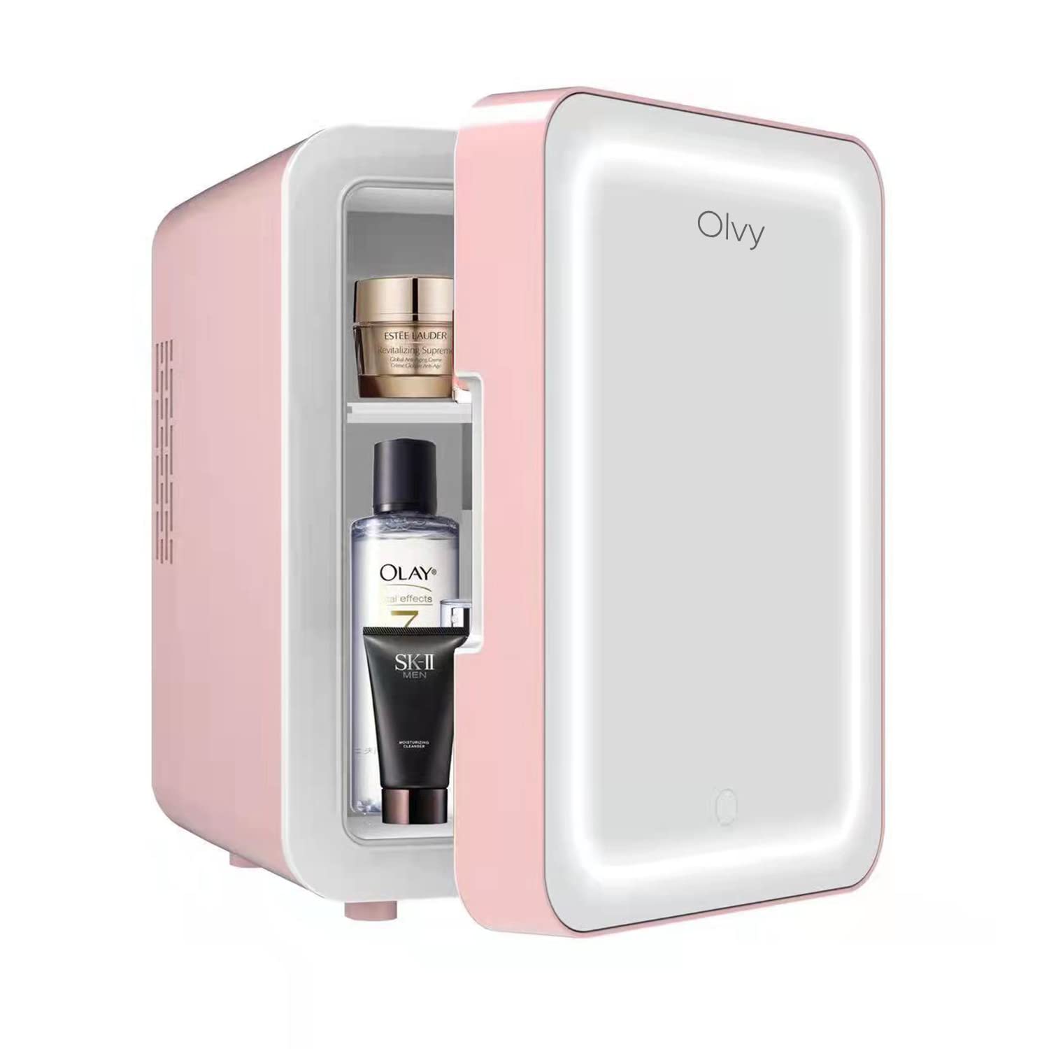 Olvy Kosmetik Kühlschrank 4 Liter, Tragbarer Mini Kühlschrank mit LED Spiegel, Klein Skincare Fridge, Kühl und Heiß für Zimmer, Rosa Angebot bei HelloDeals