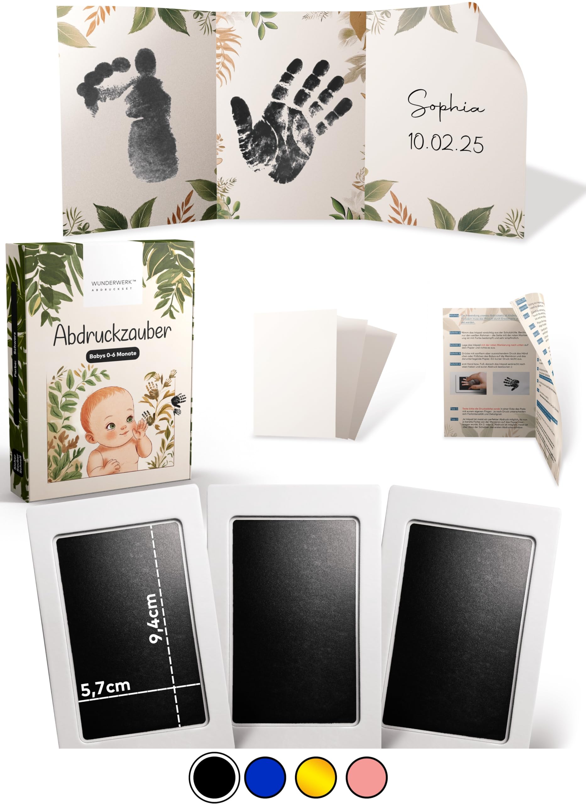 ABDRUCKZAUBER Original Baby Abdruckset 0-6 Monate I schwarzes Handabdruck Set & Fußabdruck Baby I Personalisiertes Geschenk Baby I Inkl. 3 Stempelpads, 3 Abdruckkarten & 1 liebevolle Faltkarte Angebot bei HelloDeals