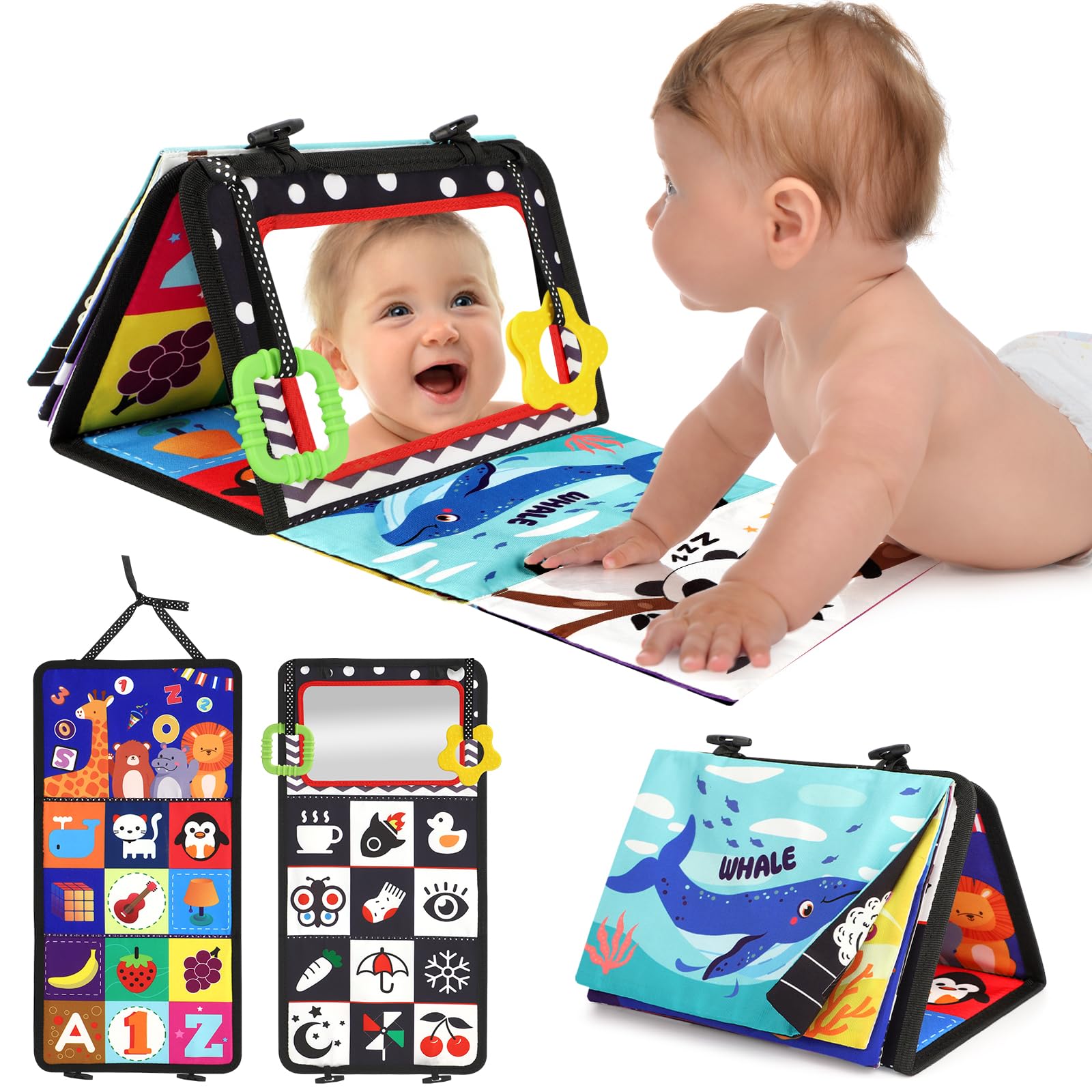 URMYWO Baby Spiegel Spielzeug mit Knisterbuch, Schwarz Weiss bauchlage Spielzeug Baby 0 3 6 9 Monate, kontrastbuch, Farben Lernen sensorik Spielzeug für Babys Jungen Mädchen Geschenk Schwarz & Weiß Angebot bei HelloDeals