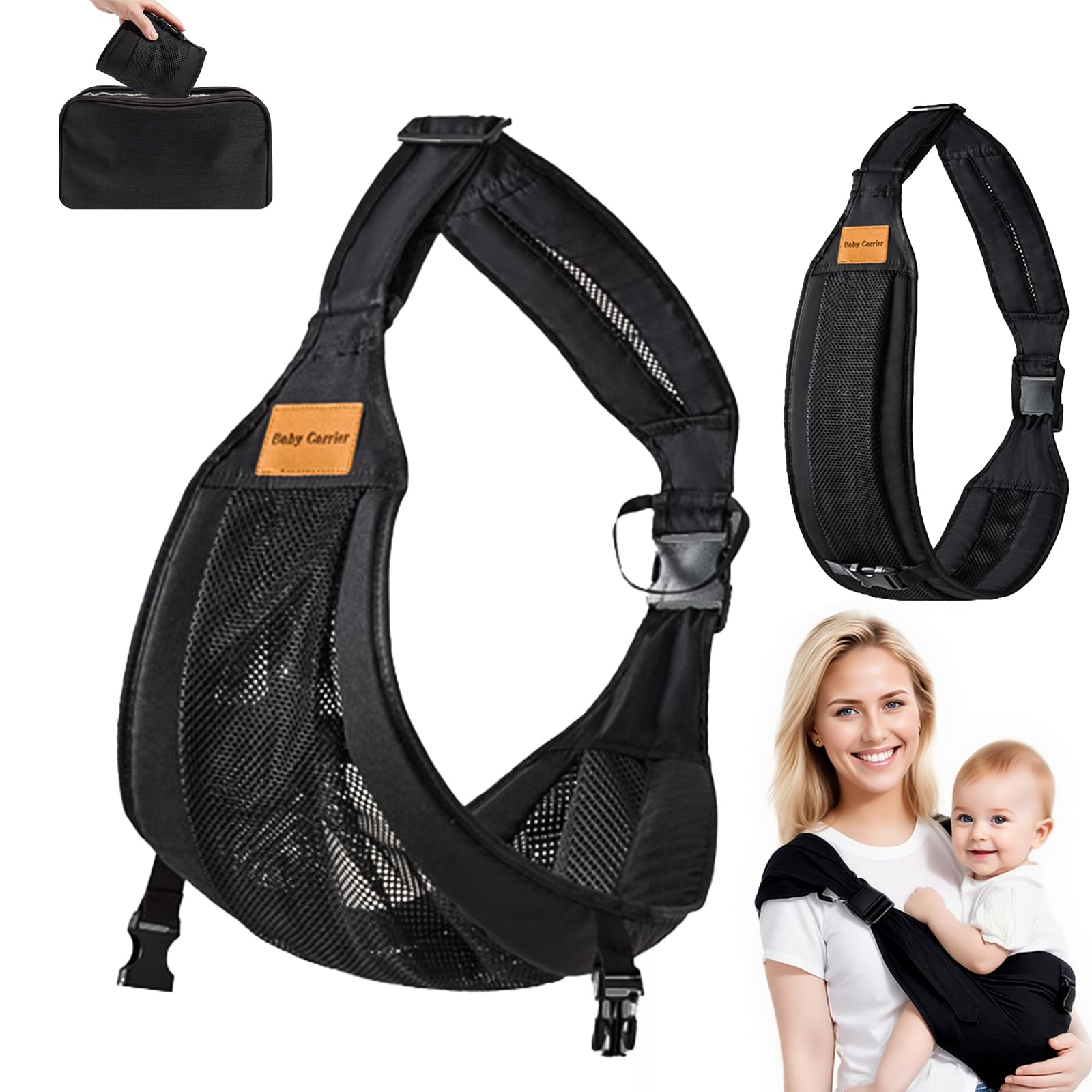Babytragetuch, Babytrage Seitlich, Tragetuch baby Neugeboren Verstellbare, Hüfttrage Baby Ergonomische, von 0 bis 36 Monaten, Kleinkinder bis 20kg (Atmungsaktives Netz) Angebot bei HelloDeals