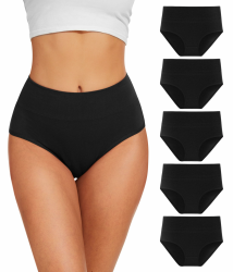 Unterhosen Damen 5er Pack, Baumwolle Hohe Taille Unterwäsche, Hipster Stretch Atmungsaktive Panties für Frauen (Gr. S-3XL) XL Schwarz Angebot bei HelloDeals