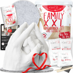 XXL 3D Handabdruck Set Familie Gipsabdruck für 4 Hände + Sockel Made in Germany - Premium Familien Gipsabdruck-Set - Personalisierte Geschenke - Handabdruckset + Video Angebot bei HelloDeals
