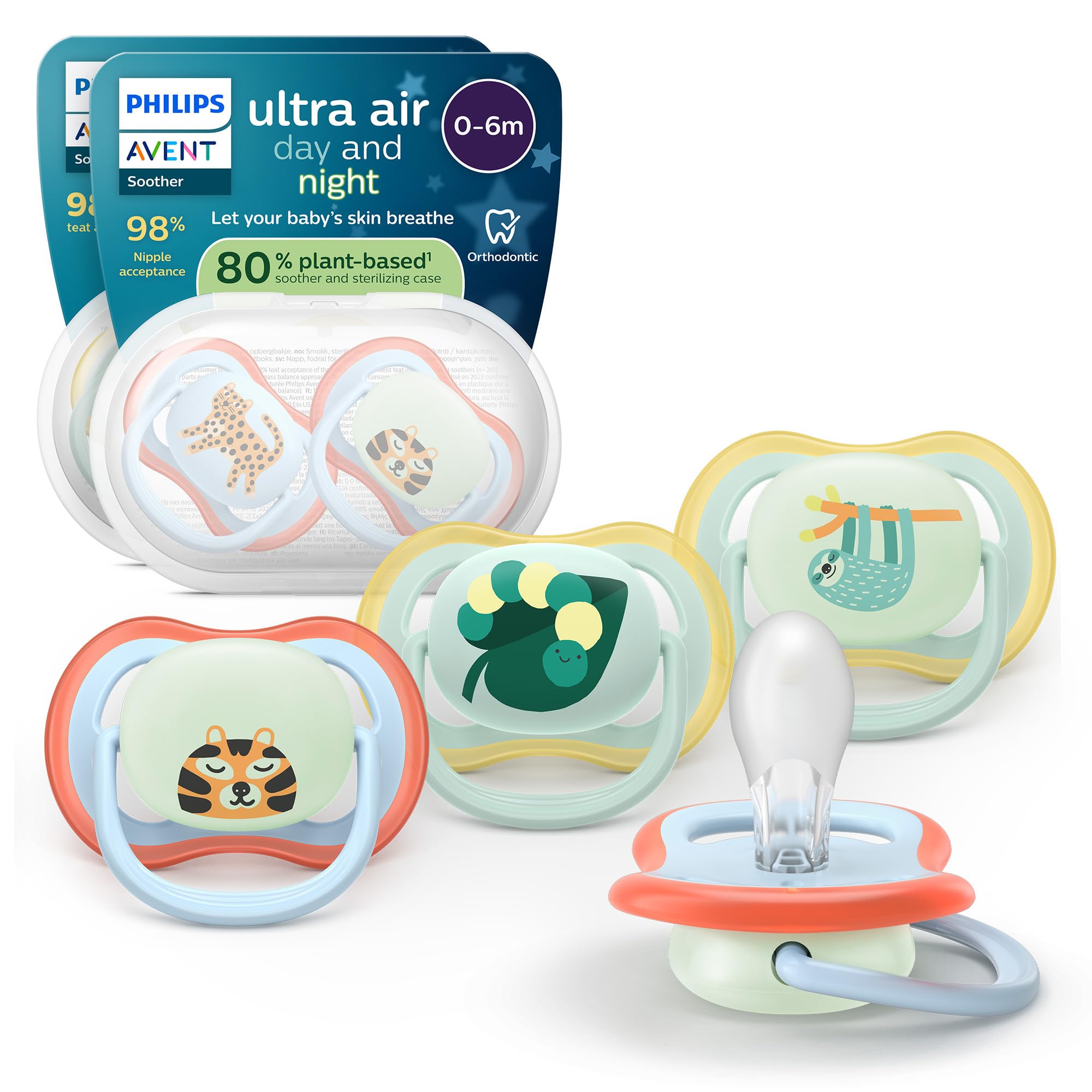 Philips Avent ultra air Day & Night Schnuller – kiefergerecht geformtes Design, für Babys, 0–6 Monate, leuchtet im Dunkeln, weicher, symmetrischer Silikonsauger, BPA-frei, 4er-Pack, SCF087/22 Angebot bei HelloDeals