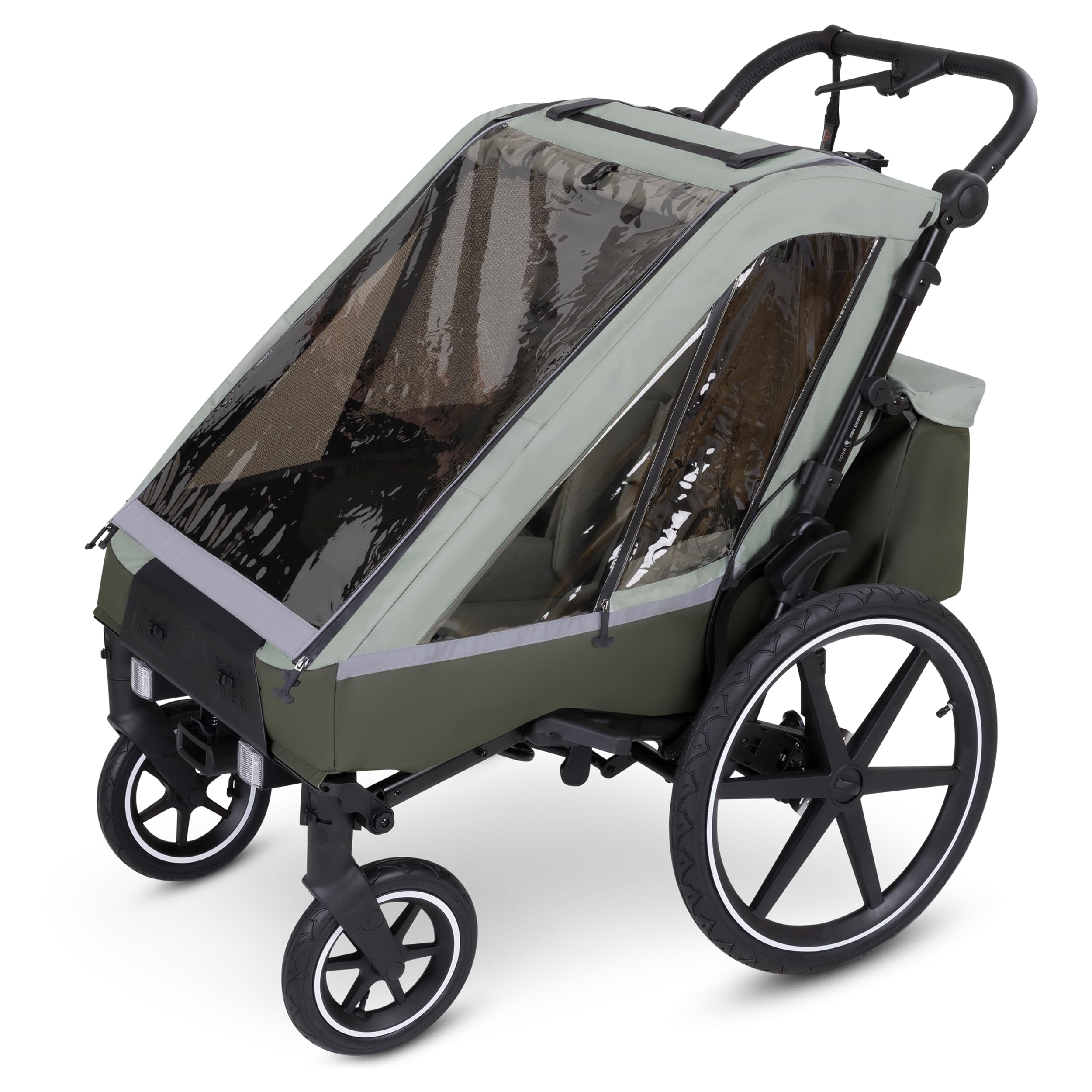 ABC Design Fahrradanhänger Tour Olive – Faltbarer 3in1 Kinderanhänger für Zwei Kinder mit Komfortsitzen, Luftreifen & Federung Angebot bei HelloDeals