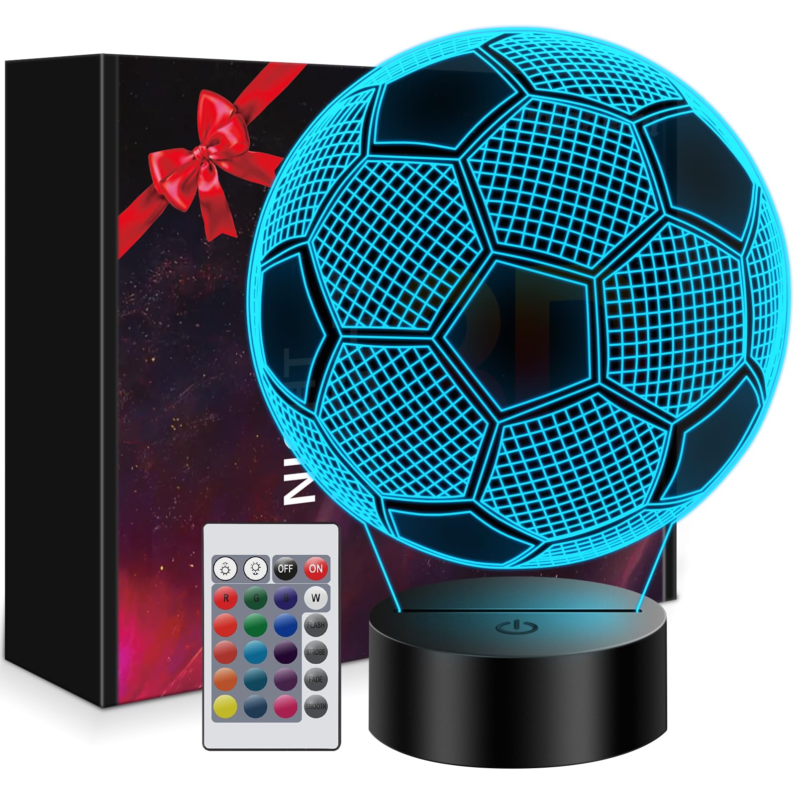 Fussball Geschenke Jungen Mädchen, Fußball Lampe für Kinder Jungs, Weihnachtsgeschenke Nikolaus Geschenk Junge 5 6 7 8 9 10 jahre, 3D Nachtlicht mit 16 Farben ändern durch Fernbedienung Schwarz Angebot bei HelloDeals