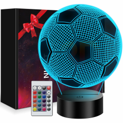 Fussball Geschenke Jungen Mädchen, Fußball Lampe für Kinder Jungs, Weihnachtsgeschenke Nikolaus Geschenk Junge 5 6 7 8 9 10 jahre, 3D Nachtlicht mit 16 Farben ändern durch Fernbedienung Schwarz Angebot bei HelloDeals