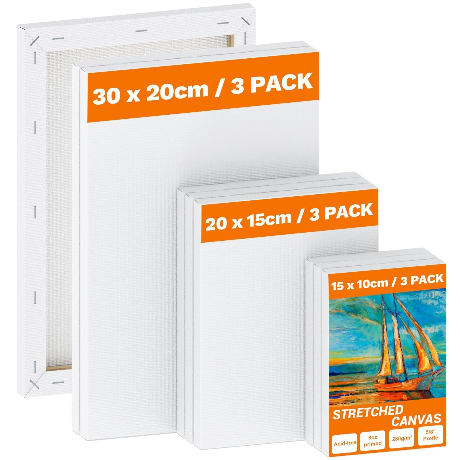 Leinwand zum Bemalen - 9 Stück (30x20 20x15 15x10cm) Keilrahmen Leinwand aus Säurefreie Baumwolle 280g/m² Dreifach Grundiert, Canvas Leinwände für Acrylfarben Ölgemälde, Anfänger Künstler Angebot bei HelloDeals
