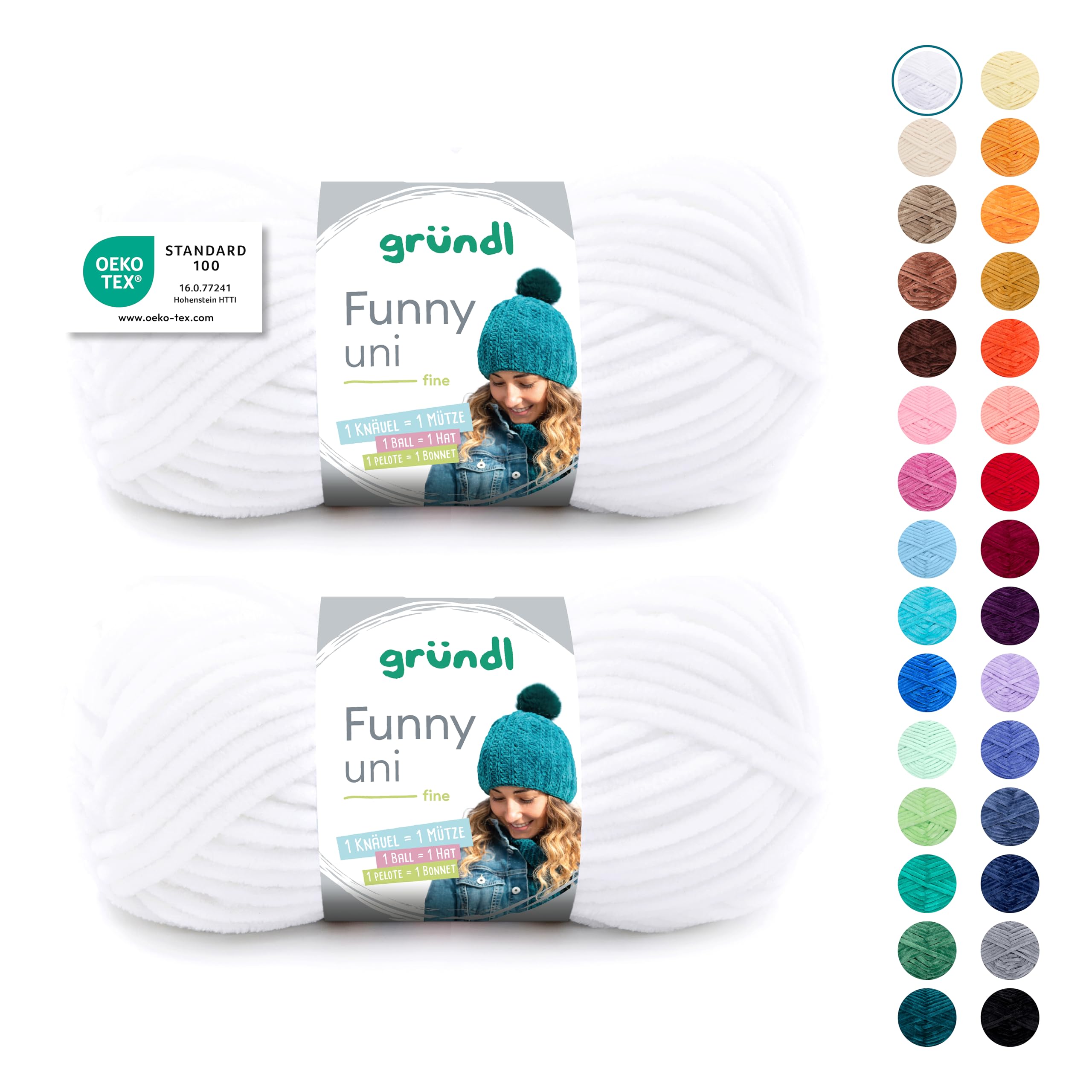 Gründl Wolle Funny uni - weiche Chenille Wolle zum Häkeln - Kuschelig und hautfreundlich - 100% Polyester - 2 Knäuel 100 g / 120 m - Nadelstärke 5-6, Weiß 2 x 100 g Weiß Angebot bei HelloDeals