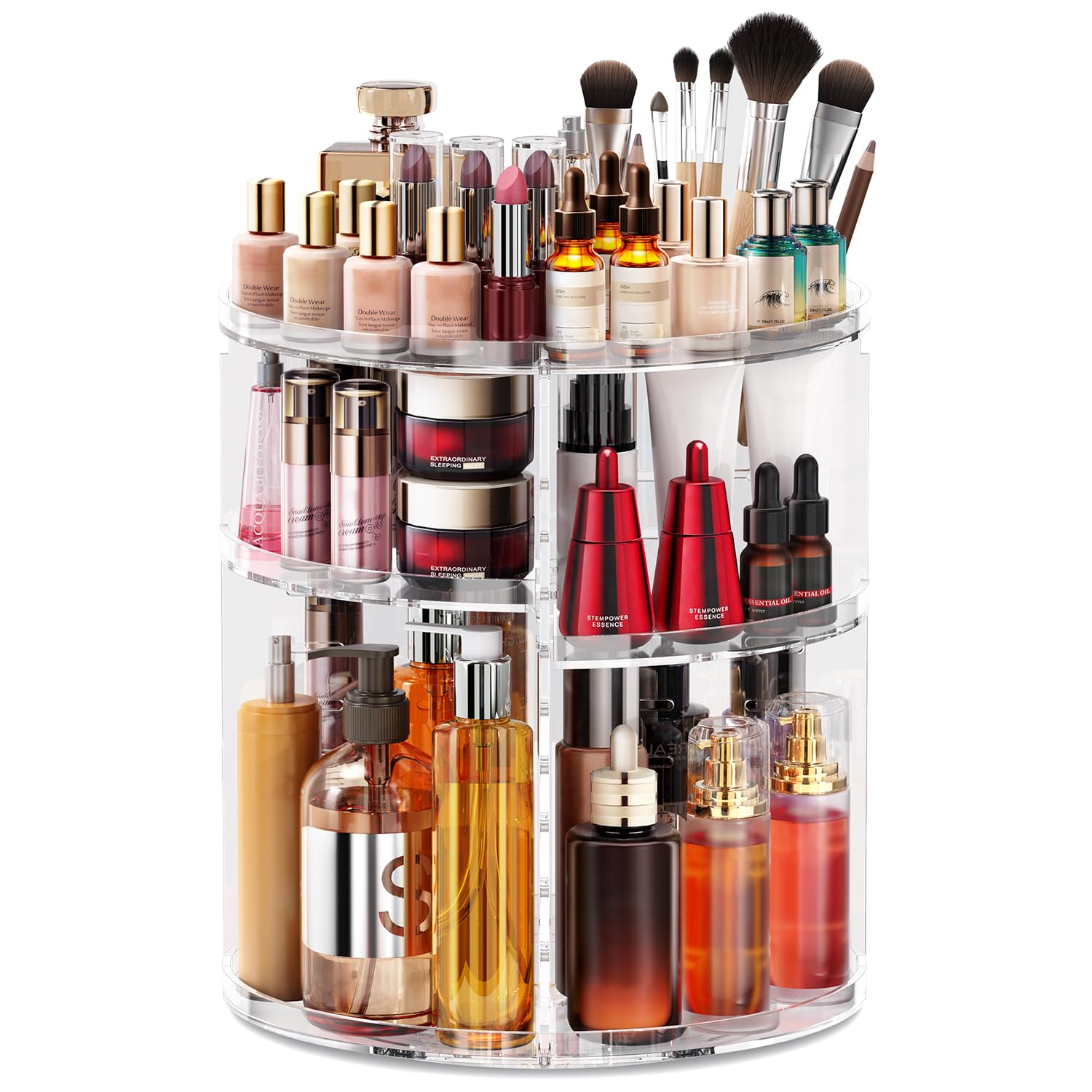 Make Up Kosmtik Organizer, 360° Drehbar Skincare Organizer, Multifunktion Schmink Aufbewahrung, Verstellbare Aufbewahrungsbox Desktop für Dresser Schlafzimmer Badezimmer, Transparent Durchsichtig Angebot bei HelloDeals