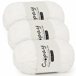Coopay Chenille Wolle zum Häkeln, 3x100g Samtig Chenillegarn, Dicke Flauschige Weiche Garn, Wolle für Decken, Schals - Weiß Angebot bei HelloDeals