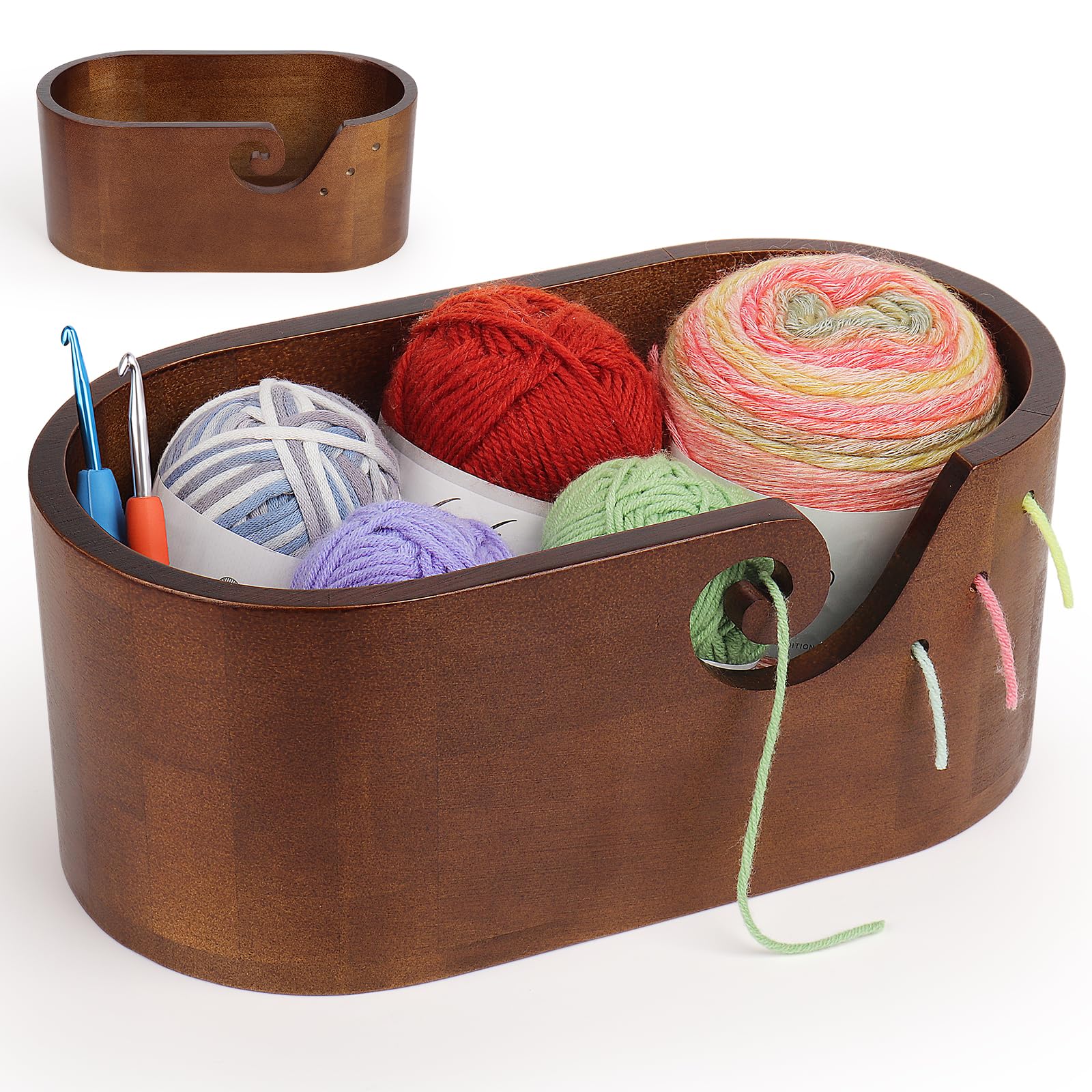 Coopay Elliptisch Garnschale mit Groß Kapazität, Supergroß Wollschüssel aus Holz, Handgefertigt Holz Strickschale für Wolle, Glatte Holzgarnschale für Häkel- und Strickprojekt, 28,5x15,5x15cm Vintage Angebot bei HelloDeals