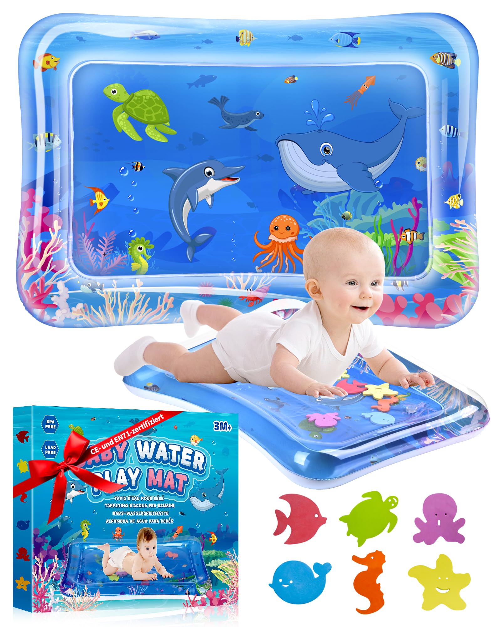 Wassermatte Baby BPA-Frei für 3 6 9 12 Monate Baby Spielmatte Spielzeug, Wasserspielmatte Baby, Aqua Matte Baby für Babys ab 3 Monaten Sensorische Matte für Tummy Time & Babyentwicklung Rosa 66x46cm Angebot bei HelloDeals