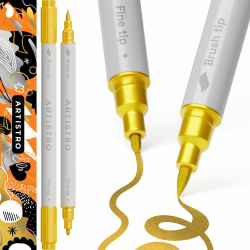 Artistro Acrylstifte für Stoff, Leinwand, Stein, Glas, Holz, Papier, DYI, Farbmarker für Kinder und Erwachsene 2 Gold Doppelspitze (Pinsel + Fein 1 mm) Gold Pinselspitze und Feinspitze Angebot bei HelloDeals
