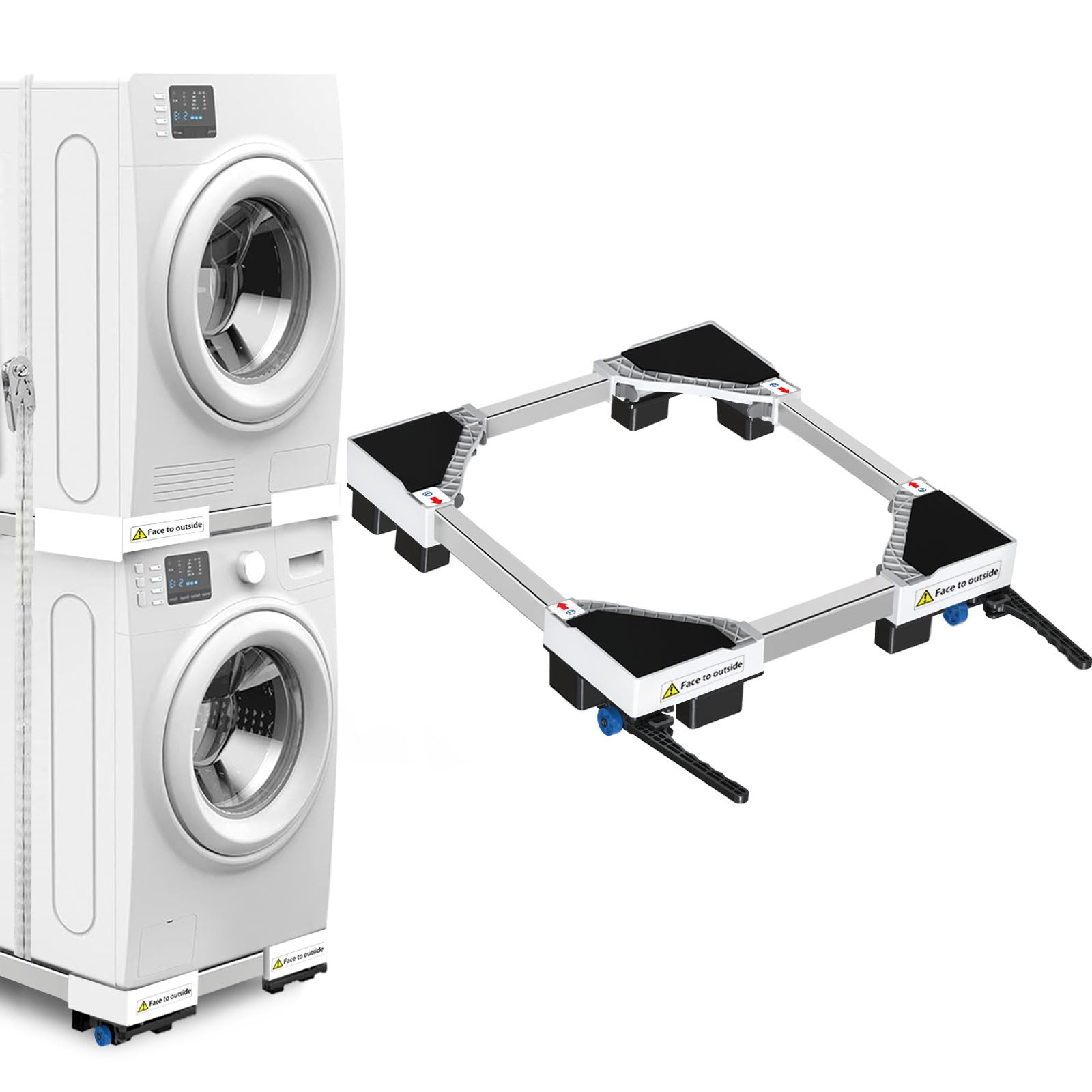 NIUXX Universal-Waschmaschinenbasis, Roller Transportroller, Anti-Vibrationsfunktion, Einstellbare Bremsen, Größenverstellbar, für 42-69 cm gestapelte Waschmaschinen und Trockner, Belastbarkeit 400 kg Höhe：7 cm（2.75 in） Weiß Angebot bei HelloDeals