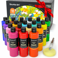 Shuttle Art Acrylfarben Set, 18 Acrylfarben in Flaschen (je 250ml, 8,45oz), hochpigmentierte Acrylfarben, Premiume Acrylfarben für Künstler, Anfänger und Erwachsene auf Steine, Leinwand, Holz geeignet 18 Farben 240 ml (18er Pack) Angebot bei HelloDeals