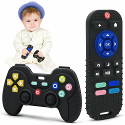 Beißring Baby Spielzeug 0-6 Monate Jungen Mädchen Personalisierte Geschenk, Silikon Fernbedienung Zahnungshilfe Baby Badespielzeug 3 6 9 12 18 Monate Neugeborene Säugling Autistisch Kinder Schwarz+Schwarz Angebot bei HelloDeals