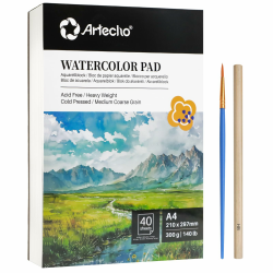 Artecho Aquarellpapier A4 300g 40 Blatt mit Aquarellpinsel und Bleistift, Weiß Aquarellblock 21×29.7 cm, Malblock für Aquarell, Acryl, Zeichnen, Malen. A4(40 Blatt) Angebot bei HelloDeals