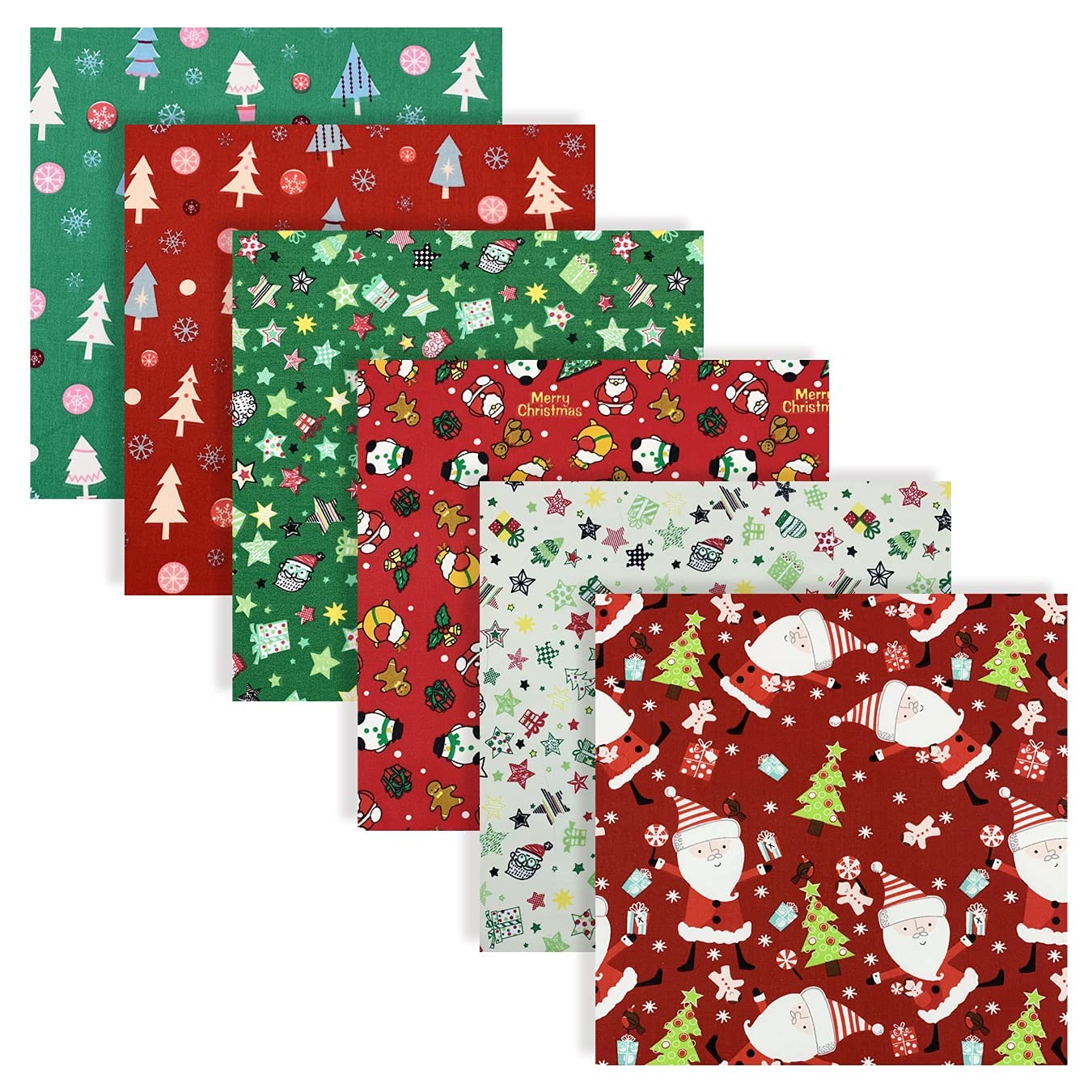 UOOOM 6 Stueck 50 x 50cm Weihnachten Stoffpakete Patchwork Stoffe Baumwolle tuch DIY Handgefertigte Nähen Quilten Stoff Baumwollgewebe Verschiedene Designs (Rote Grün) Angebot bei HelloDeals