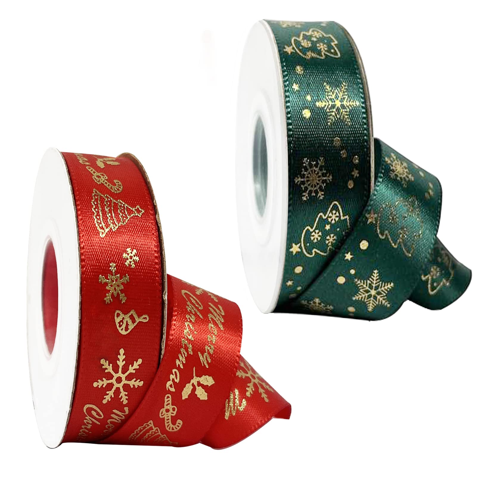 20 Yards Schleifenband Weihnachten, 2 Rollen Weihnachtsbänder Grün/Rot Geschenkband Weihnachten, 20mm Breite Satinband mit Weihnachtsmotiv für Geschenk Weihnachtsbaum Dekoration (10 Yards/Rollen) Angebot bei HelloDeals