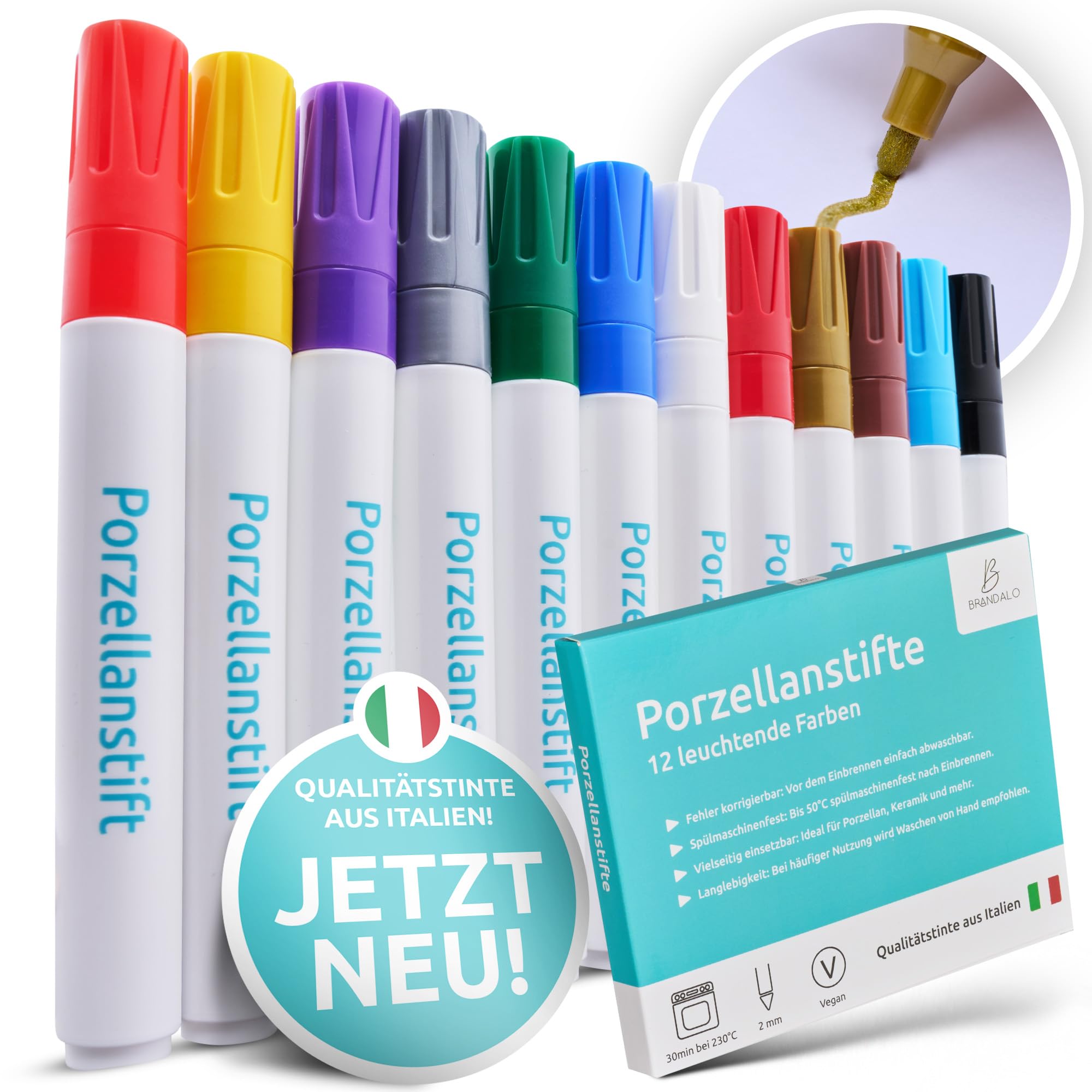 Premium 12er Set Porzellanstifte spülmaschinenfest - Keramik bemalen Set - Keramik Stifte - Porzellan bemalen - Glasmalstifte spülmaschinenfest - Keramikstifte spülmaschinenfest 12 leuchtende Farben Angebot bei HelloDeals