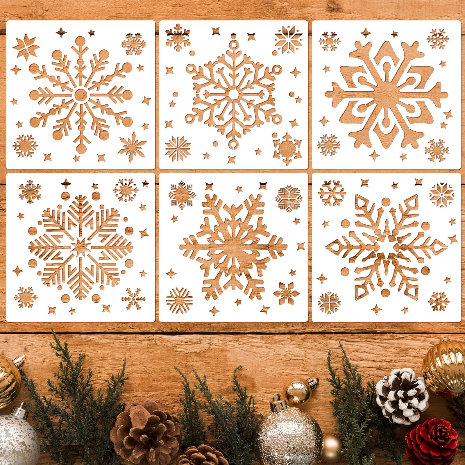 6 Stück Weihnachten Schablonen,20cm Schneeflocken-Schablonen,Kunststoff Schneeflocken DIY-Malschablone,Wiederverwendbare Winterornament-Schablonenvorlage für Weihnachtskarte Scrapbooking Angebot bei HelloDeals