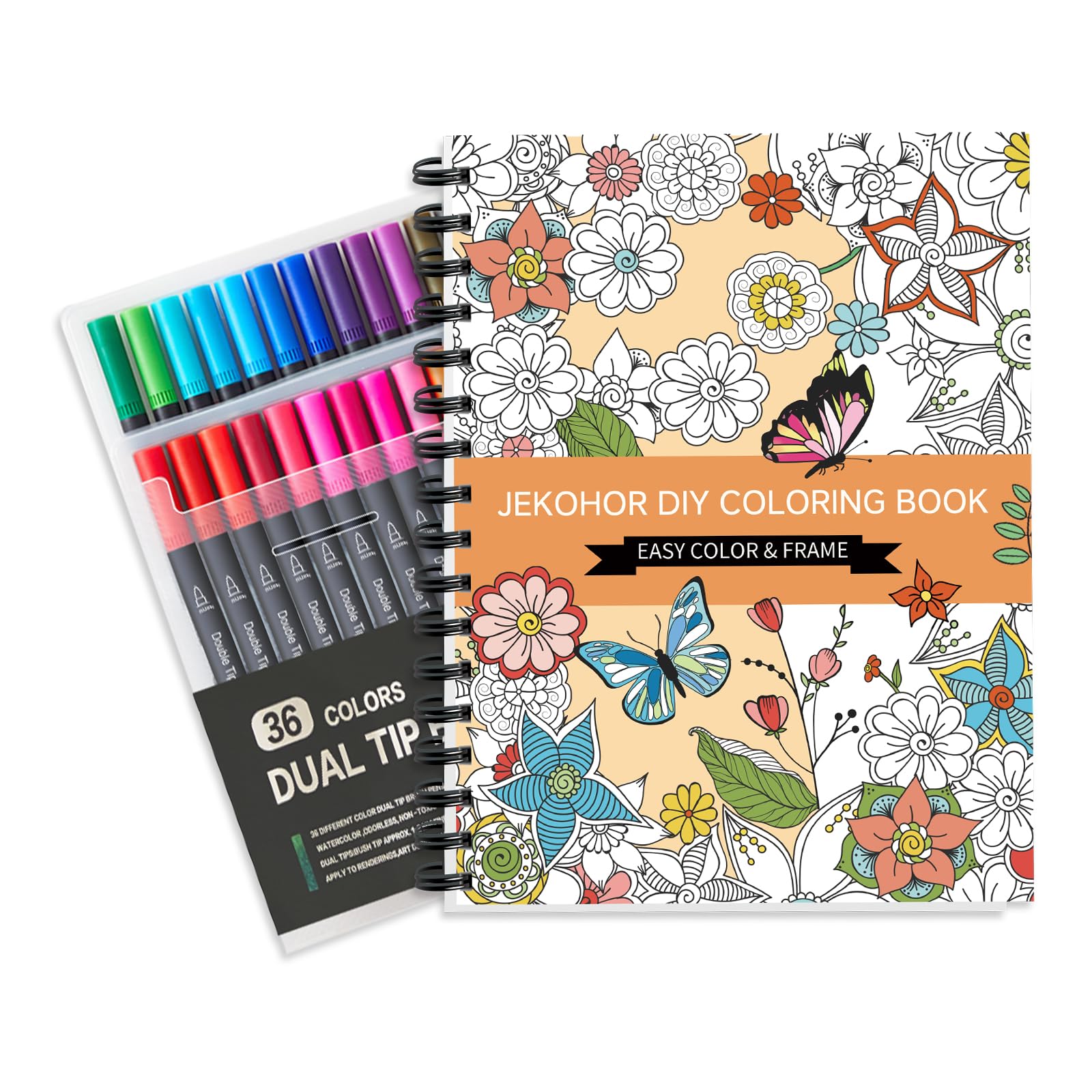 Malbuch für Erwachsene und Marker Set, Spiral gebundene Färbung Buch für Erwachsene Entspannung mit 36 Farben Marker, Angst Relief Geschenke mit 30 Mustern enthalten Mandala Tier Blumen In verschiedenen Farben erhältlich Angebot bei HelloDeals