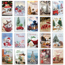 DEEPLAY Weihnachtskarten, Grußkarten mit Umschlägen, Holographische Falt-Weihnachtskarten mit Weihnachtsatmosphäre Echte Szenenmuster für Familie, Freunde, 20 Stk. mit 20 Designs A-20 Pcs Angebot bei HelloDeals