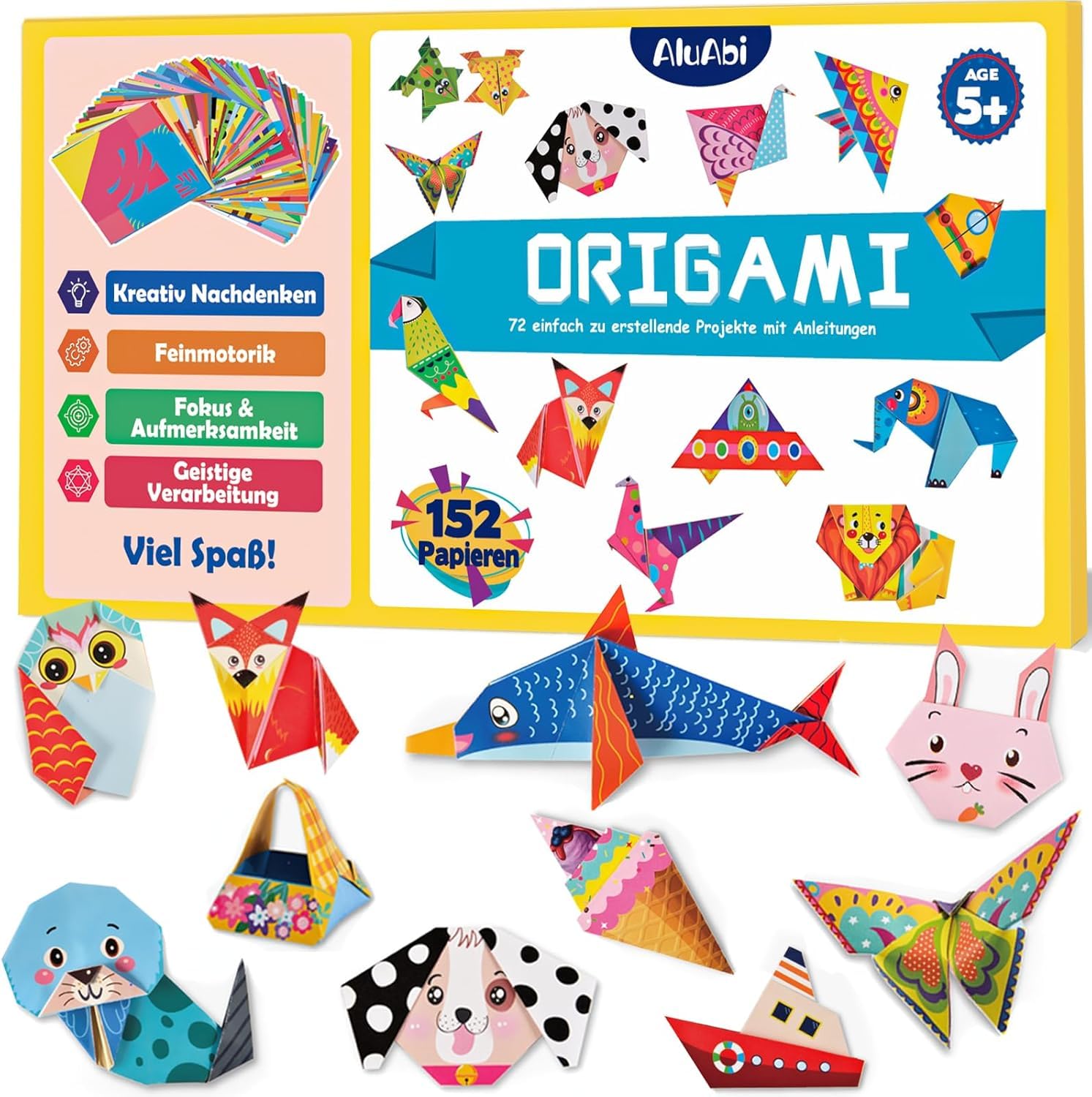 Das bunte Origami Kit für Kinder ab 5, 152 Blätter Origami Papier für Kinder, kinder origami set, 72 Muster mit Bastelanleitung Buch (14X14 cm) Angebot bei HelloDeals