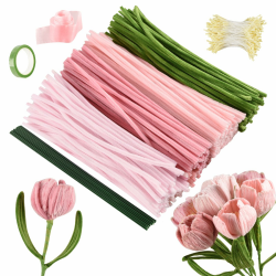 Joyblossom Pfeifenreiniger Blumen Set, 300 Stück Pfeifenputzer zum Basteln, Pfeifenreiniger zum Basteln, mit Blumendraht, Schleifenband, Blumen Staubblatt für Blumenstrauß DIY Basteln, Rosa Angebot bei HelloDeals