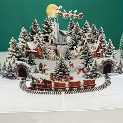 3D Pop-up Weihnachtskarte, mit Weihnachtsmann, Rentieren, und Weihnachtsbaum, klappkarten, Weihnachtspostkarten mit Umschlag für Freunde und Familie, Frohe Weihnachten Merry Christmas Christmas Snow Village Angebot bei HelloDeals