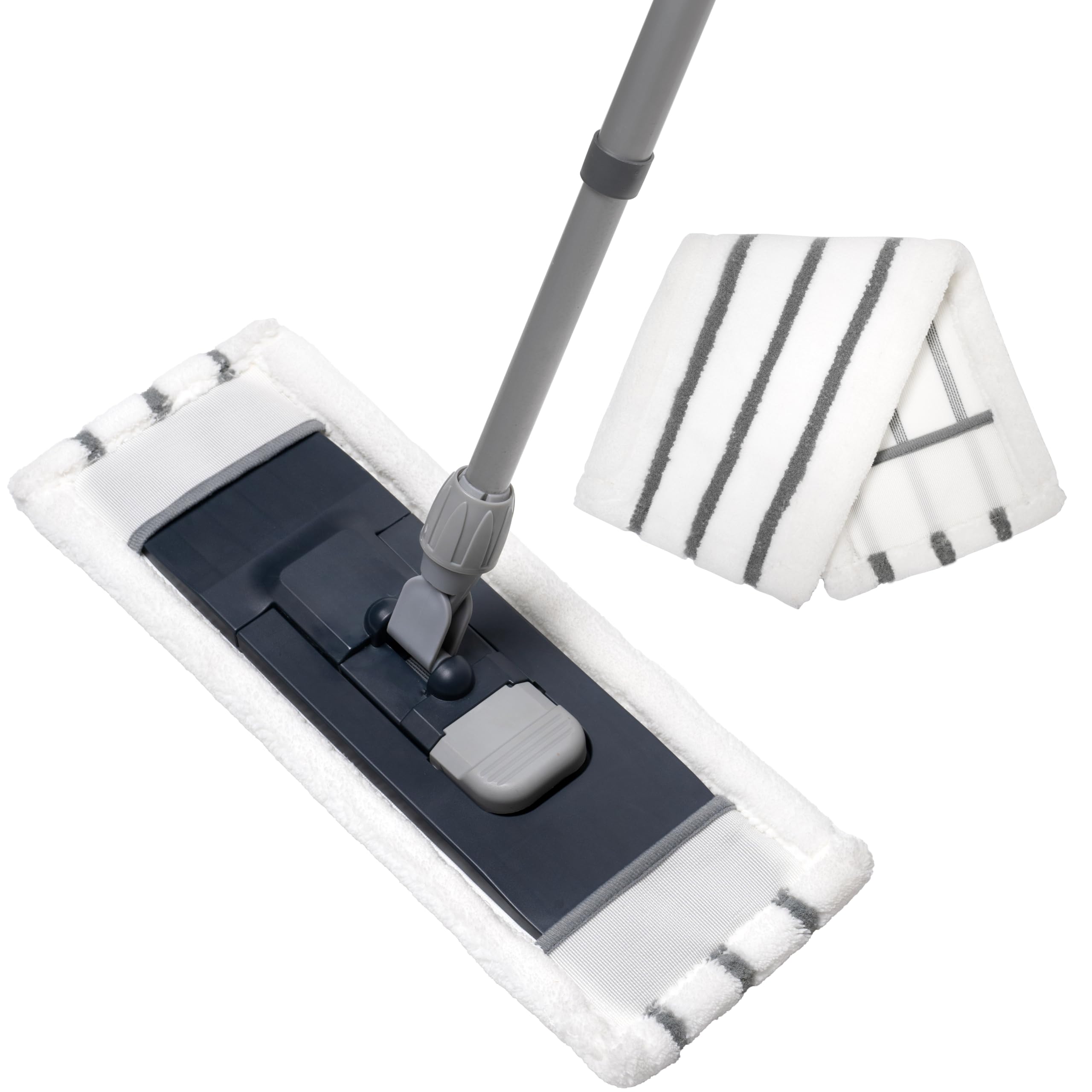 Peggy Perfect Wischmopp Bodenwischer mit verstärktem 131cm langem Teleskopstiel/inkl. 2 bei 60° waschbaren Microfaser Wischbezügen mit Power Lines. Bodenplatte ist 360° schwenkbar und 42x11,5cm groß Bodenwischer Gestell 1er Pack Angebot bei HelloDeals